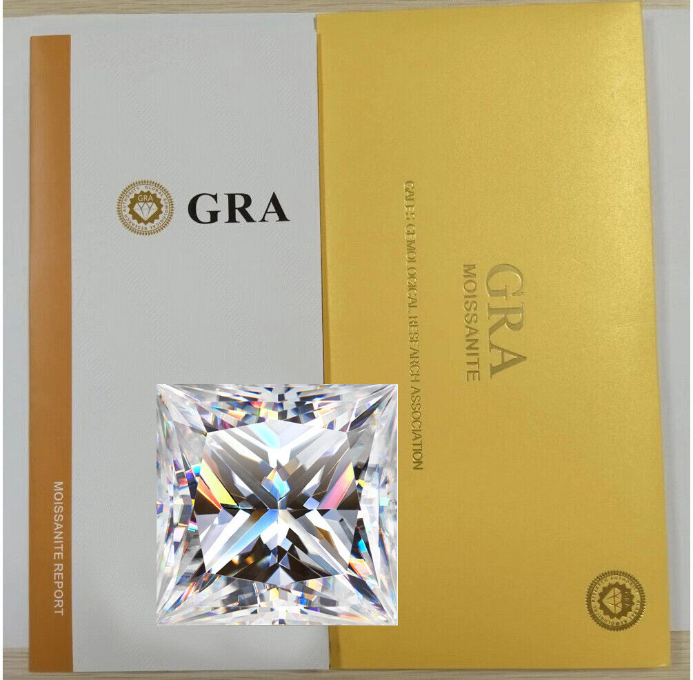 Loose Moissanite Princess Cut Real Gem Stone W. GRA Certificate All Sizes VVS1 D