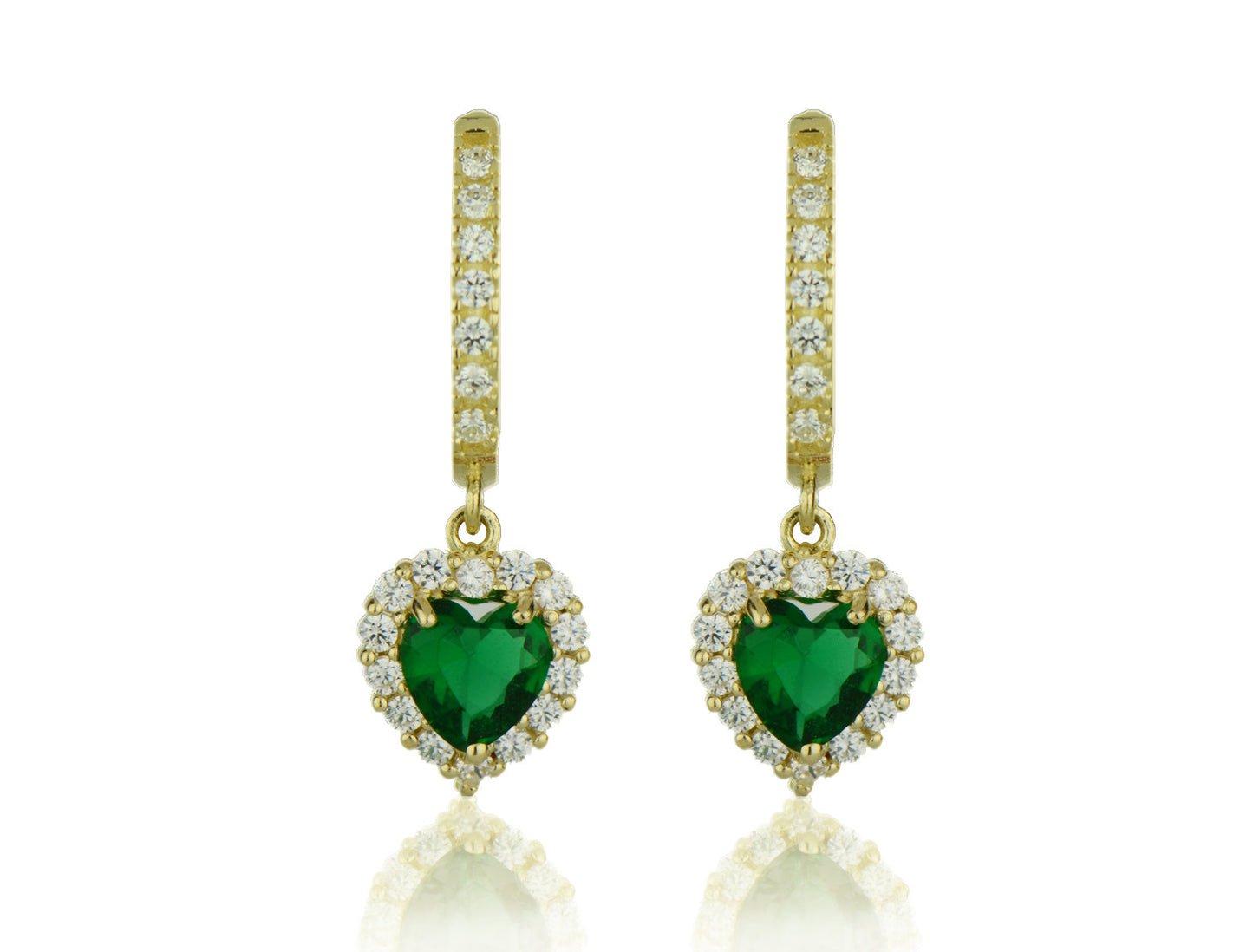 14k Yellow Gold Halo Heart Dangle Leverback Earrings