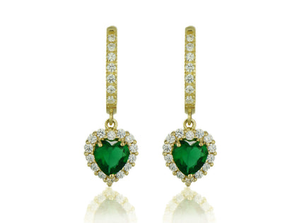 14k Yellow Gold Halo Heart Dangle Leverback Earrings