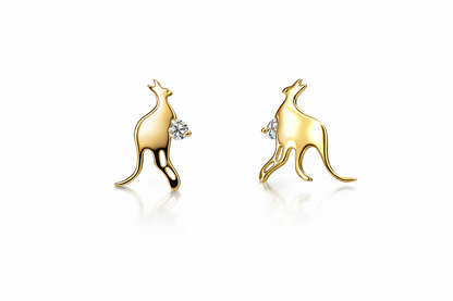 14k Yellow or White Gold  Kangaroo CZ stud Earring