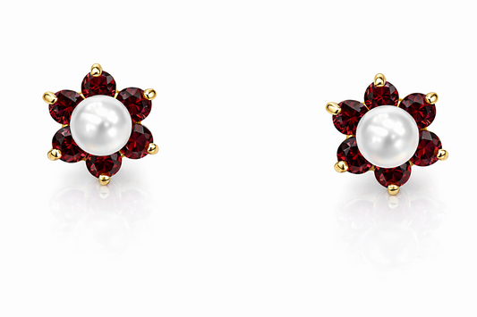 14k Yellow or White Gold Flower CZ Stud Earrings White Pearl with Screw Back