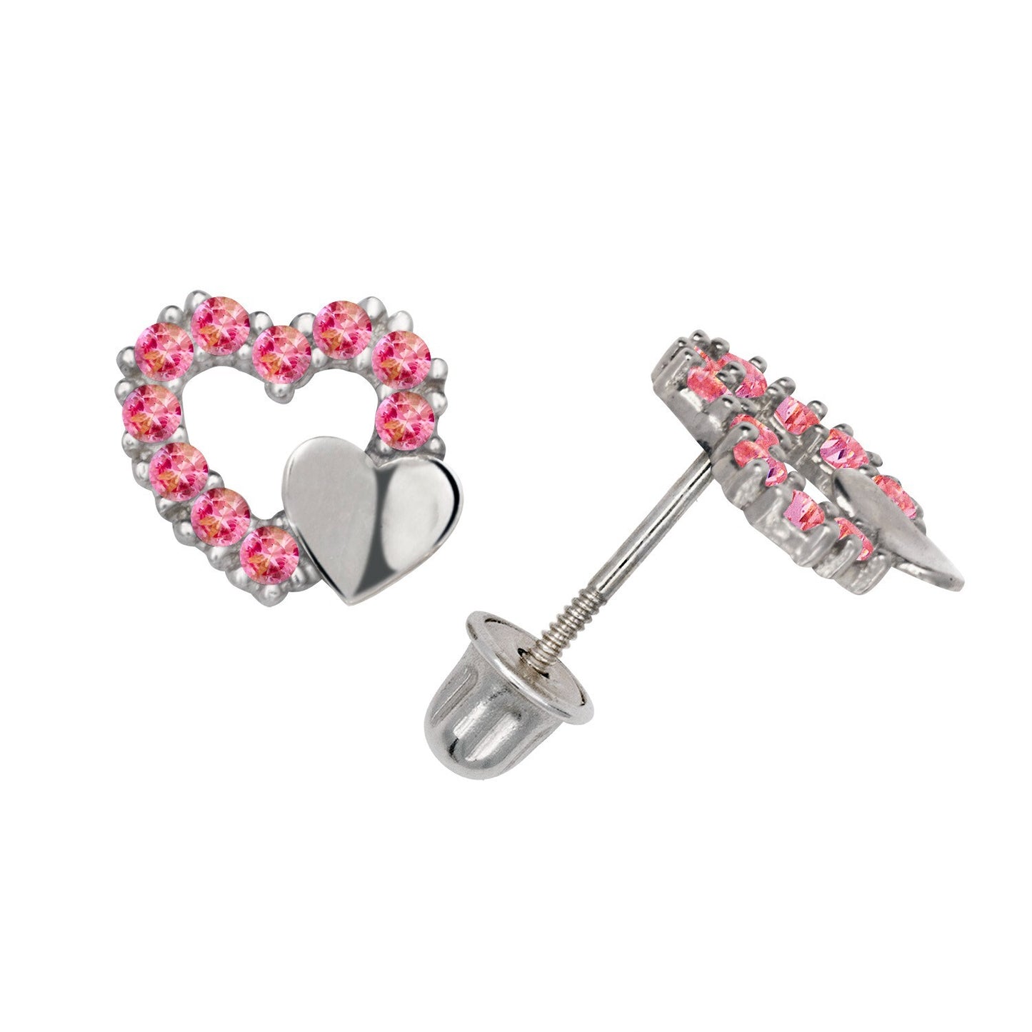 14K Yellow & White Gold  Pretty CZ Heart Shaped Stud Earrings for Women