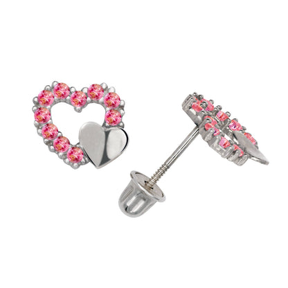 14K Yellow & White Gold  Pretty CZ Heart Shaped Stud Earrings for Women