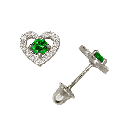 14K Yellow & White Gold CZ Heart Shaped Stud Earrings for Women