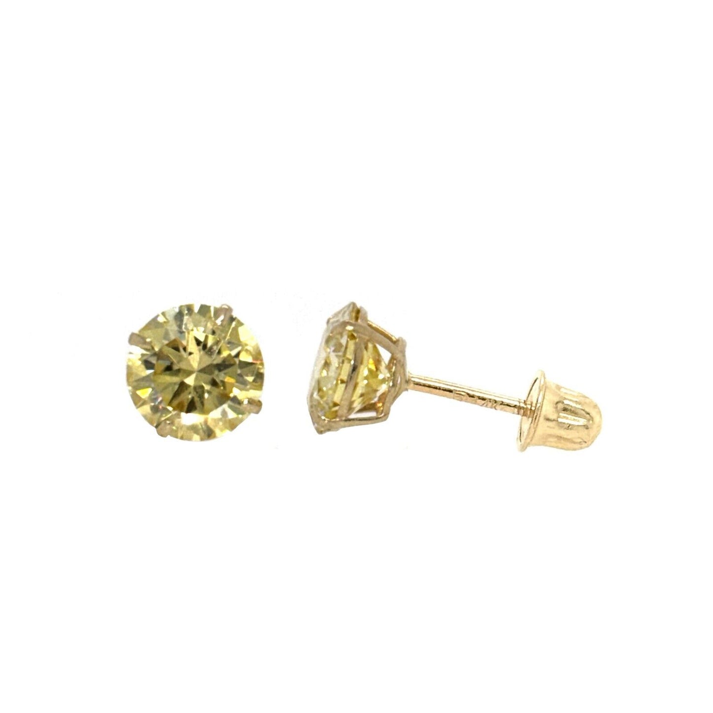 14K Gold GRA Certified D-VVS1 Lemon Yellow Moissanite Screw Back Studs Earrings