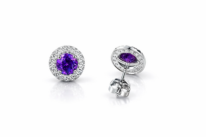 14k White Gold Cubic Zirconia Halo Round Stud Push Back Earrings