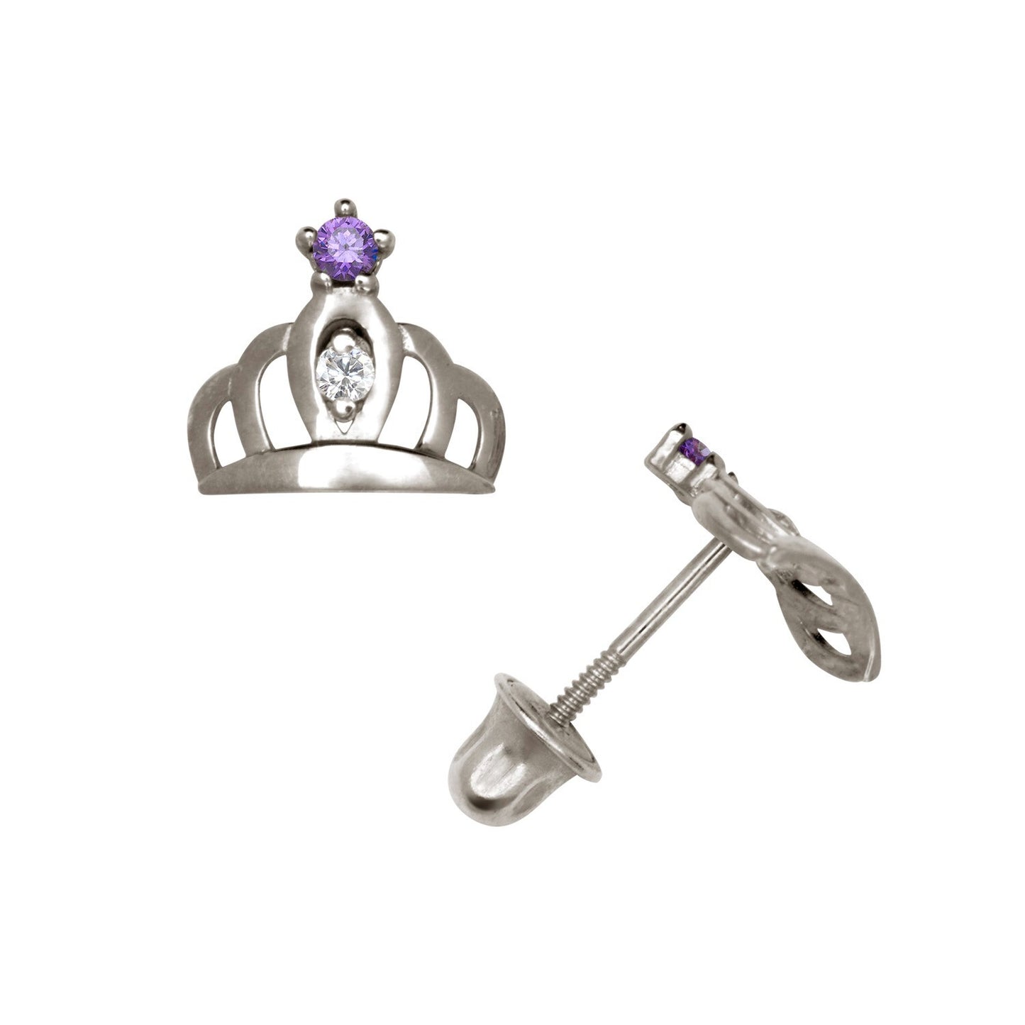 14K Yellow & White Gold Beautiful CZ Crown Stud Earrings for Women