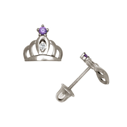 14K Yellow & White Gold Beautiful CZ Crown Stud Earrings for Women