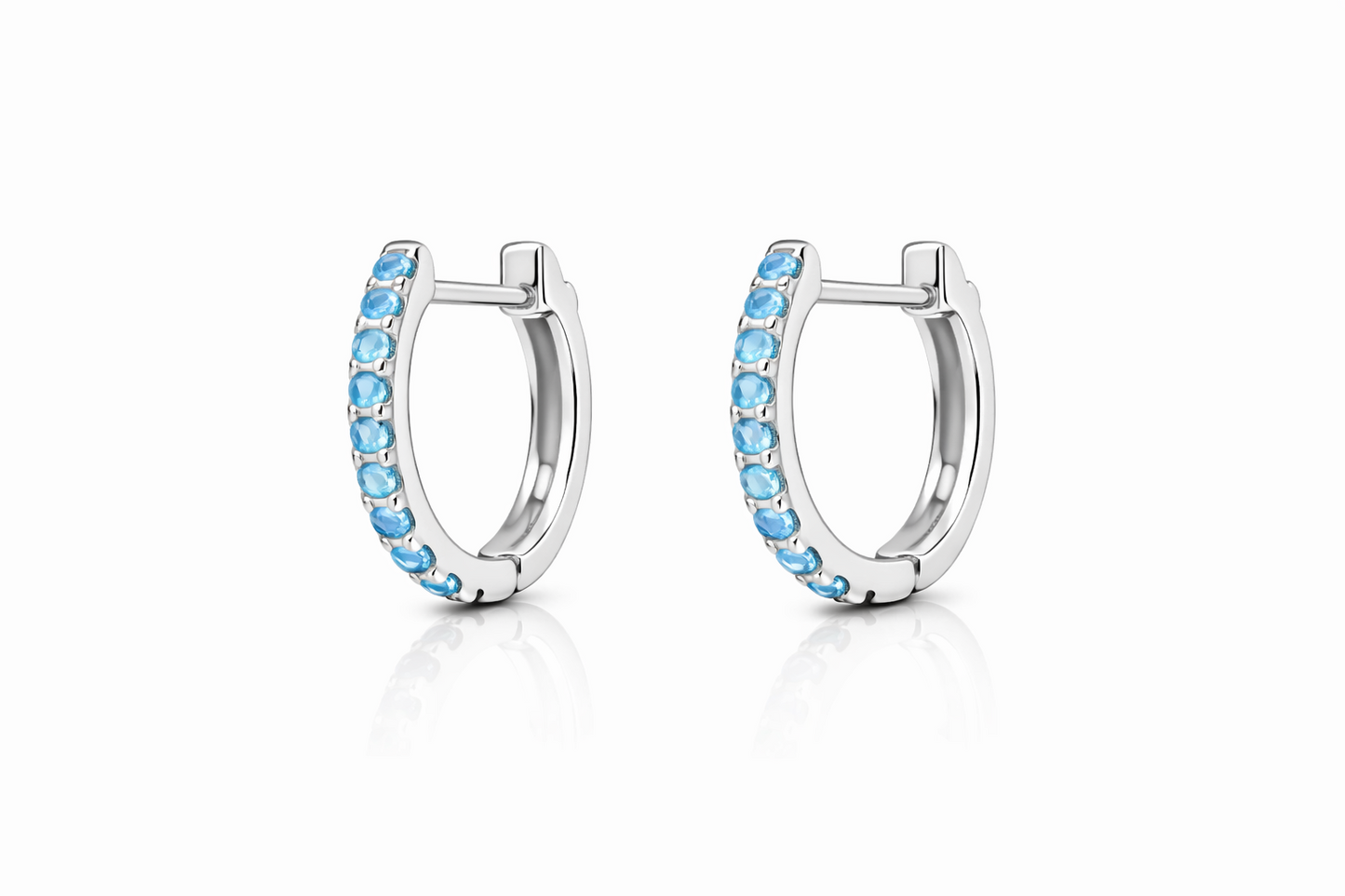 14k White  Gold CZ Birthstones Huggie Earrings