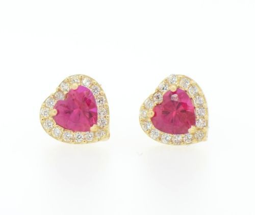 14K Yellow Gold Halo Heart CZ Stud Earrings Screw Back
