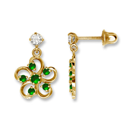 14K Yellow & White Gold Flower Screw Back Dangle Earrings for Women