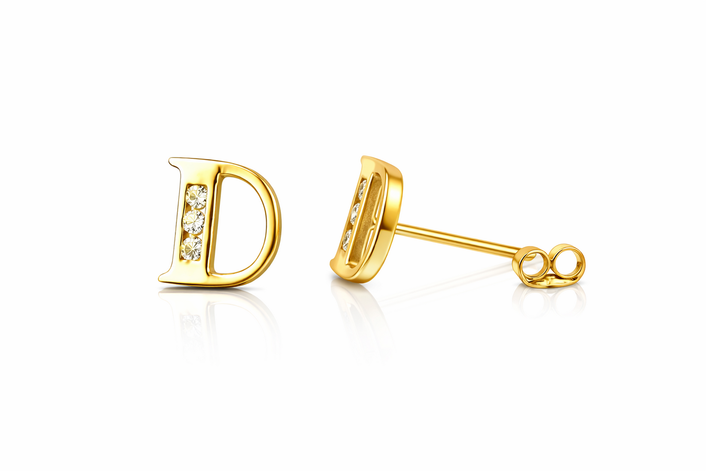 14k Yellow or White Gold Initial Letters CZ Stud Earrings