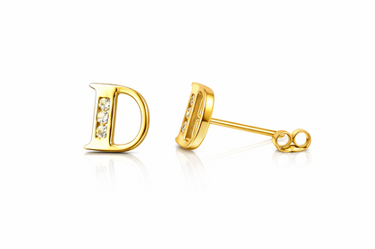 14k Yellow or White Gold Initial Letters CZ Stud Earrings