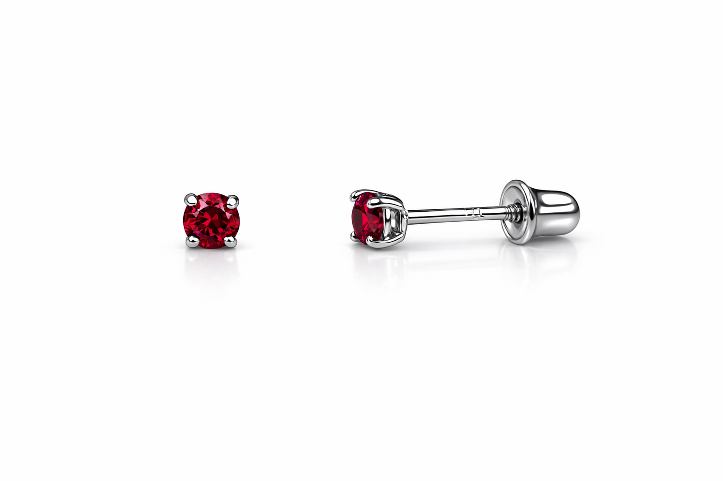 14K Solid White Gold 2.5mm Round Birthstone Stud Earrings with Screw Back
