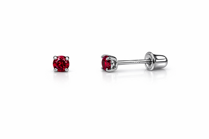 14K Solid White Gold 2.5mm Round Birthstone Stud Earrings with Screw Back