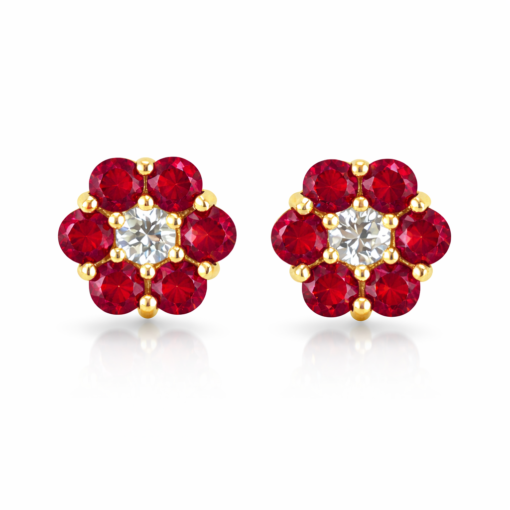 14k Yellow Gold Flower Stud Earrings with Screw Back