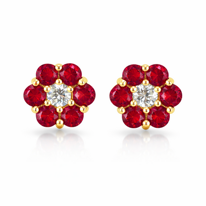 14k Yellow Gold Flower Stud Earrings with Screw Back