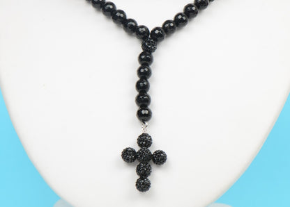 black diamond mens rosary genuine necklace onyx cross chain