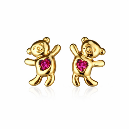 14k Yellow Gold CZ Bear Stud Earrings