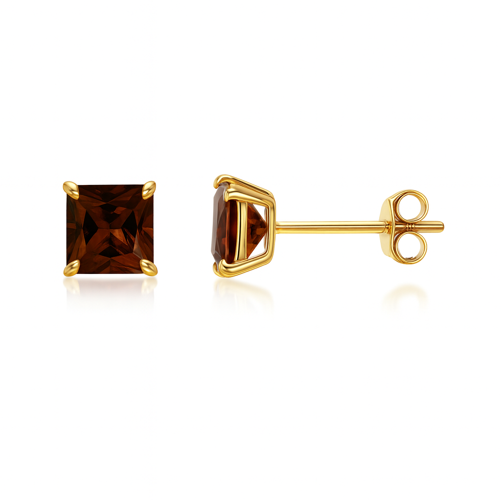 14k Yellow Gold Square Princess Cut Birthstone 5mm CZ Stud Earrings for Women