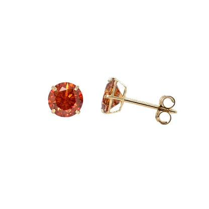 14K Gold GRA Certified D-VVS1 Round Orange Moissanite Push Back Studs Earrings