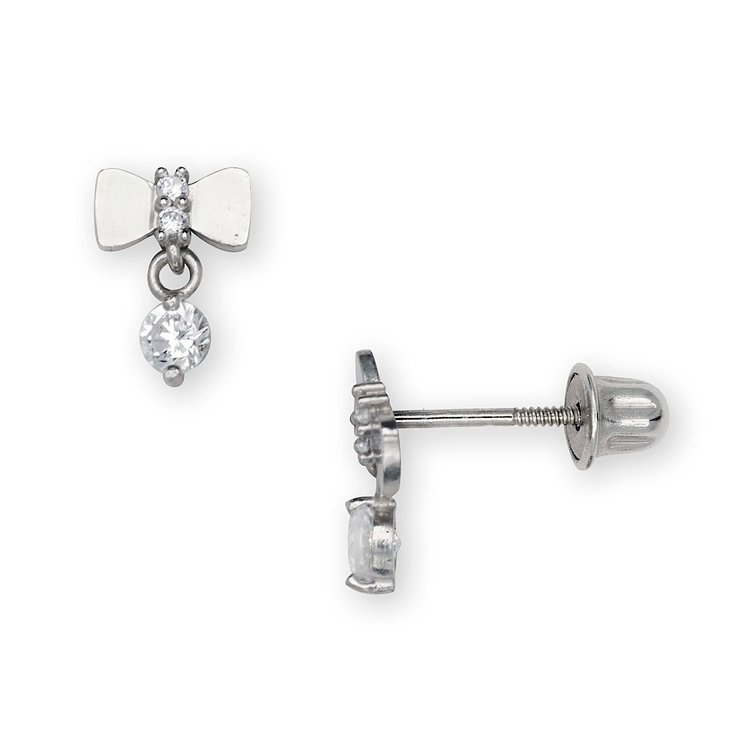 14K Yellow & White Gold Bow Tie Dangle Stud Screwback Earrings for Girls