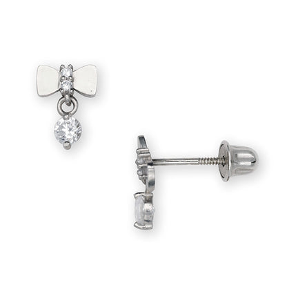 14K Yellow & White Gold Bow Tie Dangle Stud Screwback Earrings for Girls