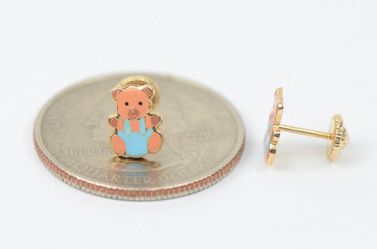 14k Yellow Gold Baby Enamel Panda Earrings, Screw Back