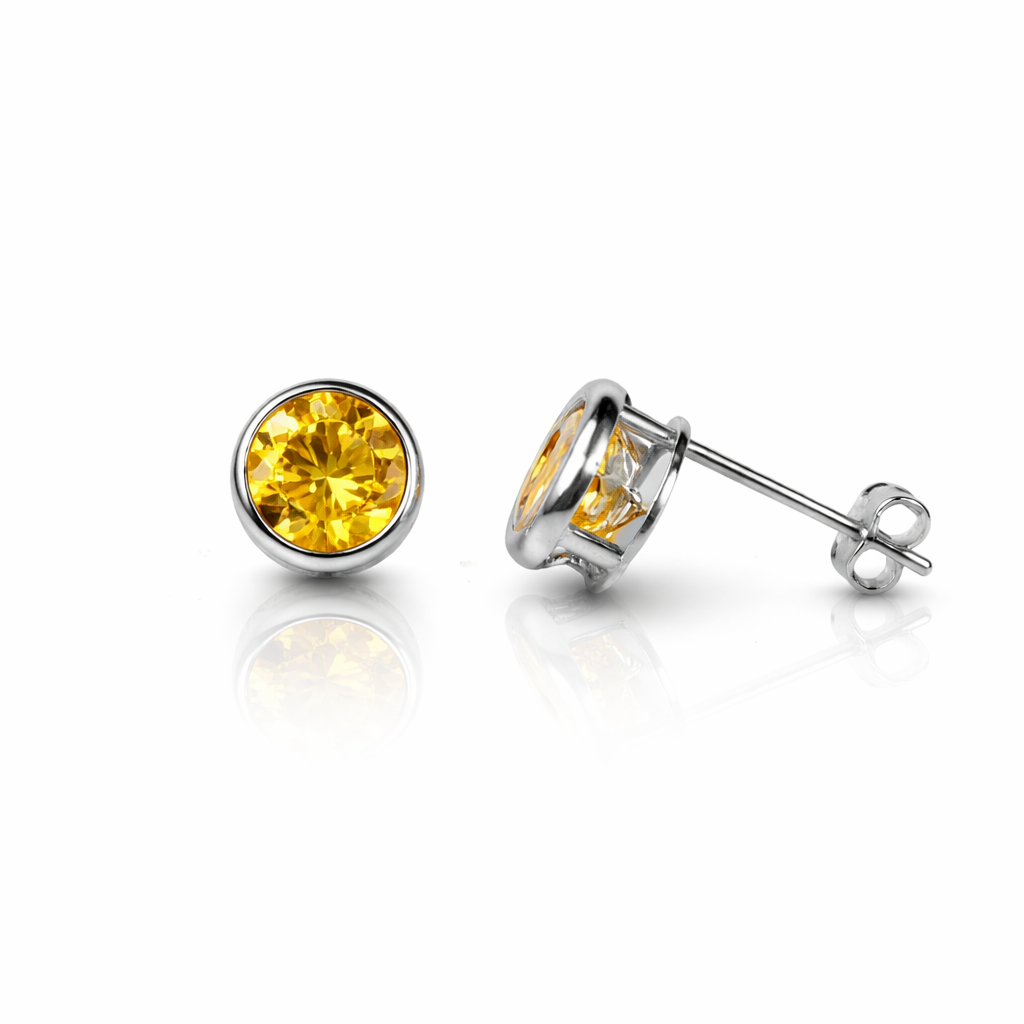 14K Round Bezel Set 6MM Yellow Gold Birthstone Earrings
