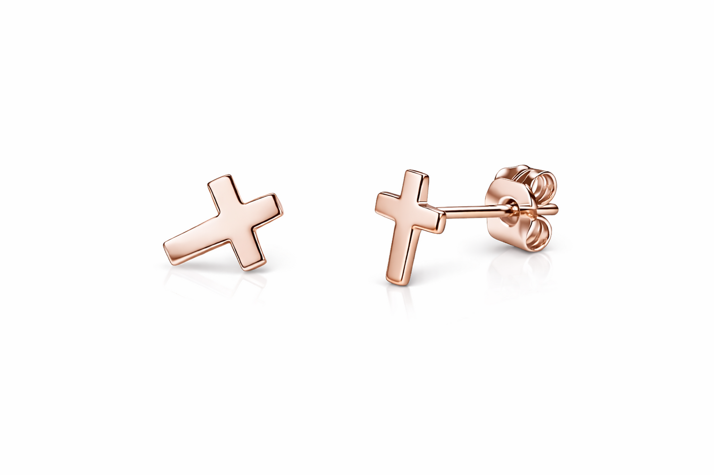 14K Yellow / White / Rose Gold Cross Stud Earrings