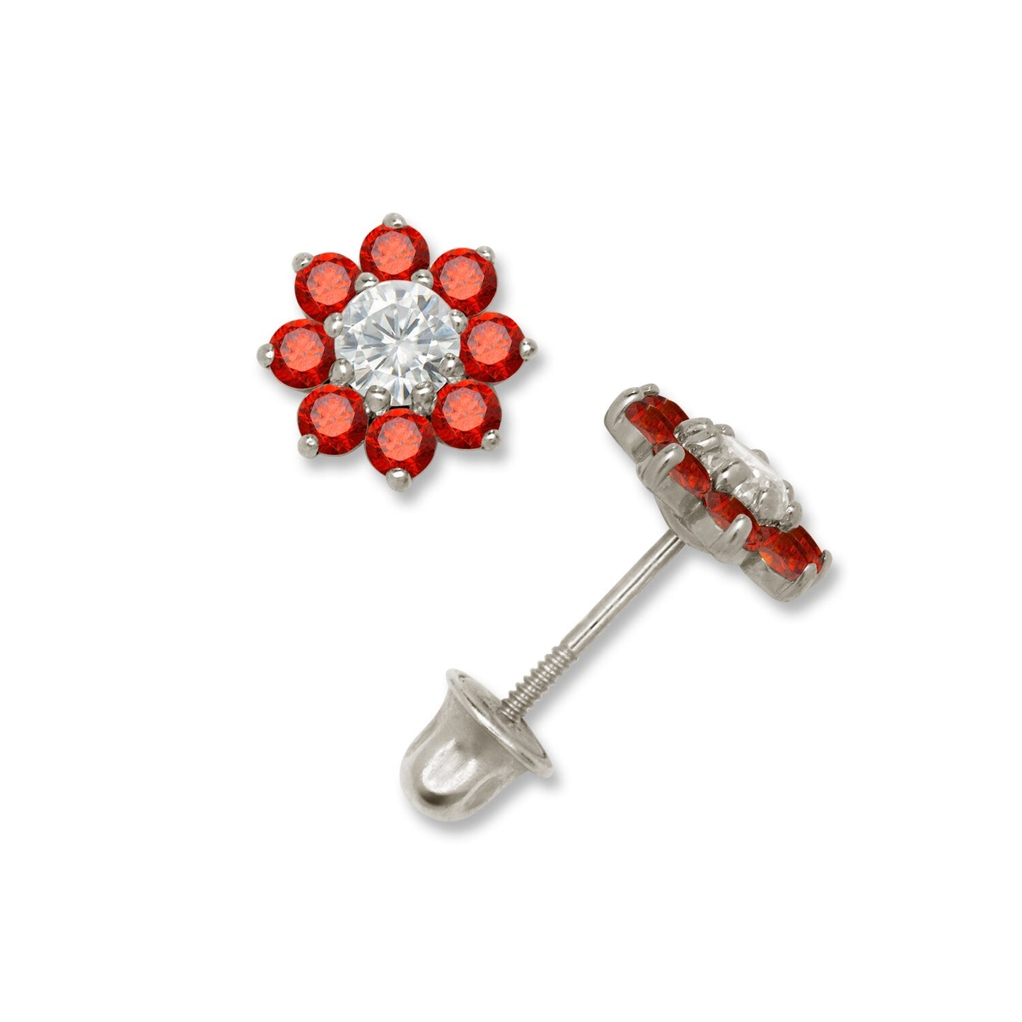 14K Yellow & White Gold Small Beautiful CZ Flower Stud Earrings for  Girls