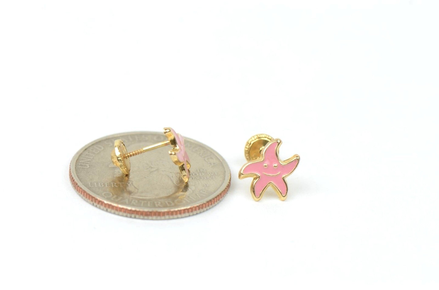 14k Yellow Gold Enamel Starfish Baby earrings with Screw Back