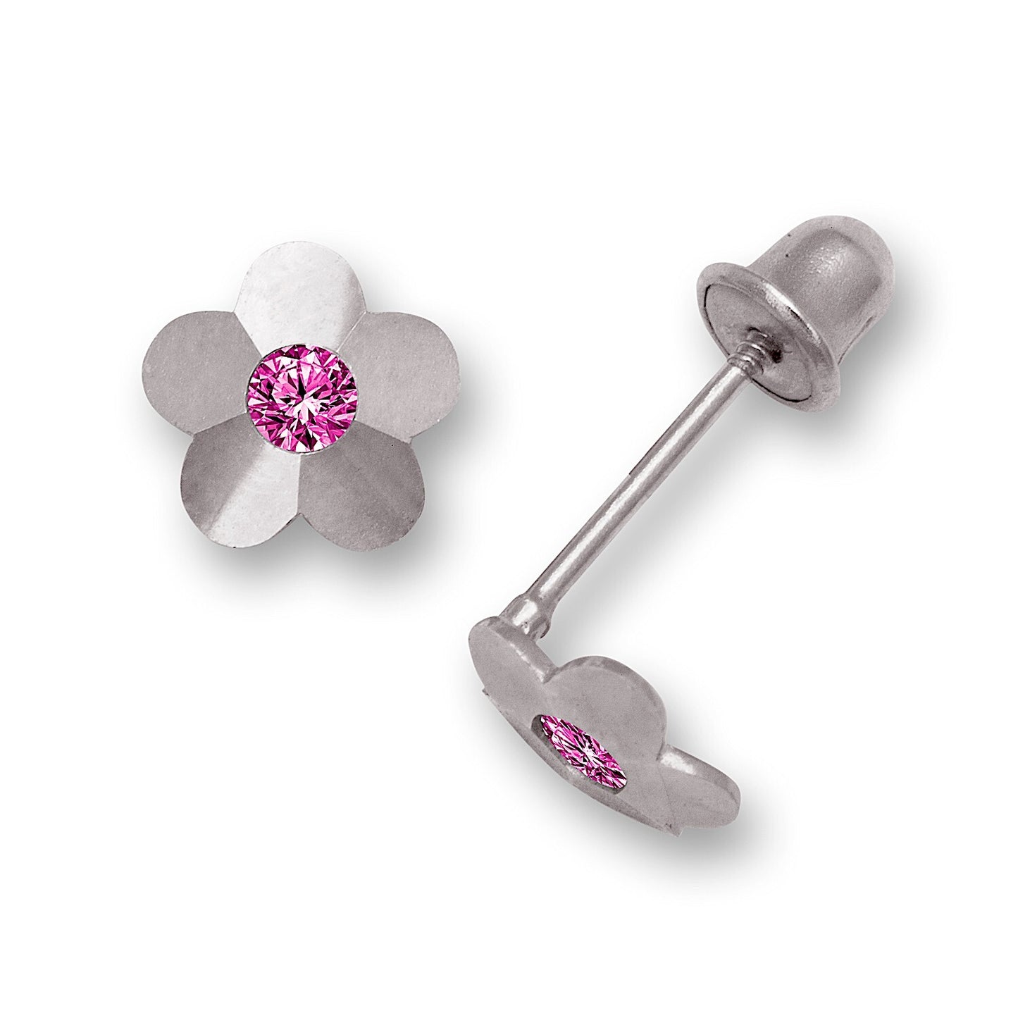14K Yellow & White Gold Flower Screw Back Stud Earrings for Baby Girl