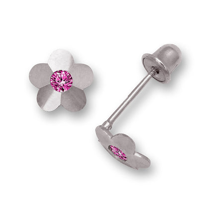 14K Yellow & White Gold Flower Screw Back Stud Earrings for Baby Girl