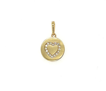 14k Yellow/ White/ Rose Gold Disc Heart CZ Pendant