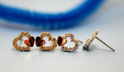 14K White or Yellow Gold Heart Shape CZ Stud Earrings