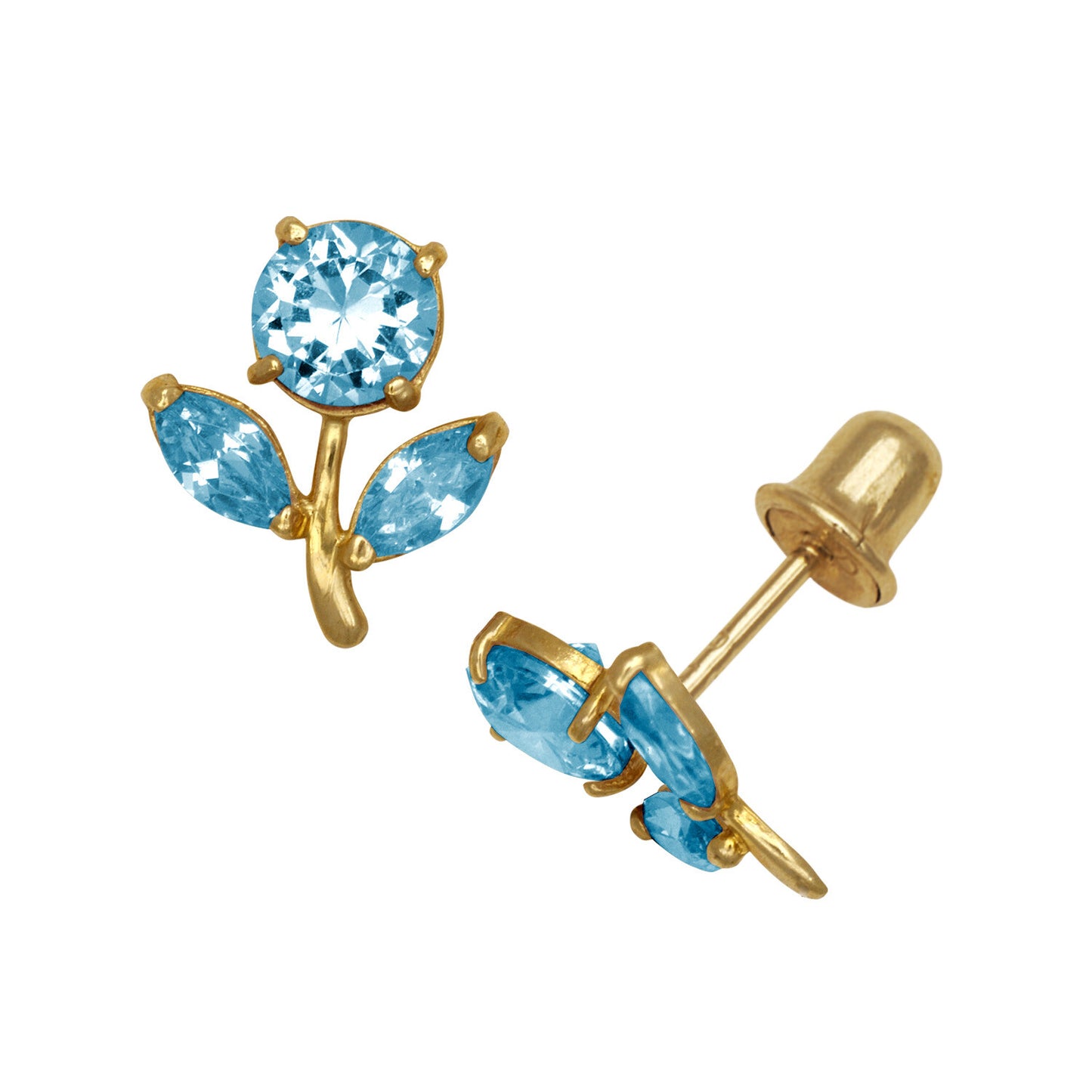14k Yellow Gold CZ Flower Birthstone Stud Screw Back Earrings