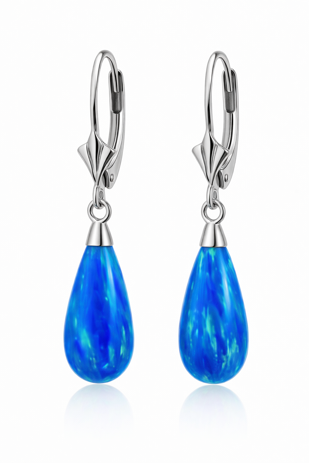 14k Yellow and White Gold Dark Blue Opal Leverback Earrings
