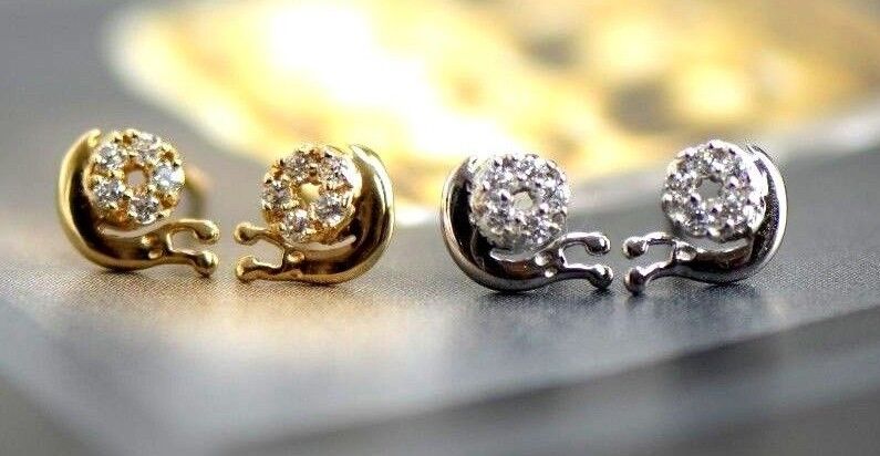14k Yellow or White Gold CZ Snails Stud Earrings