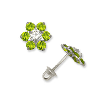 14k White Gold CZ Flower Birthstone Stud Screw Back Earrings