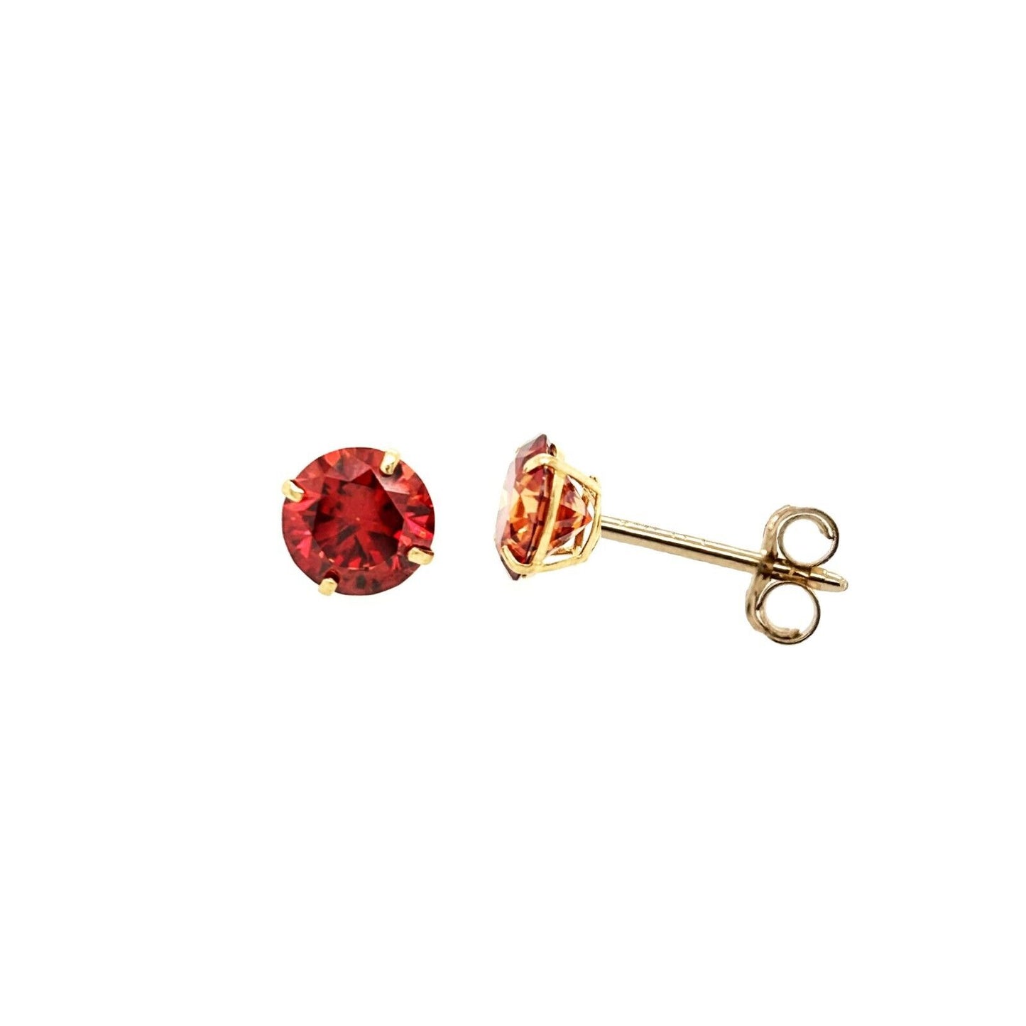 14K Gold GRA Certified D-VVS1 Round Garnet Moissanite Push Back Studs Earrings