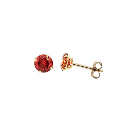 14K Gold GRA Certified D-VVS1 Round Garnet Moissanite Push Back Studs Earrings