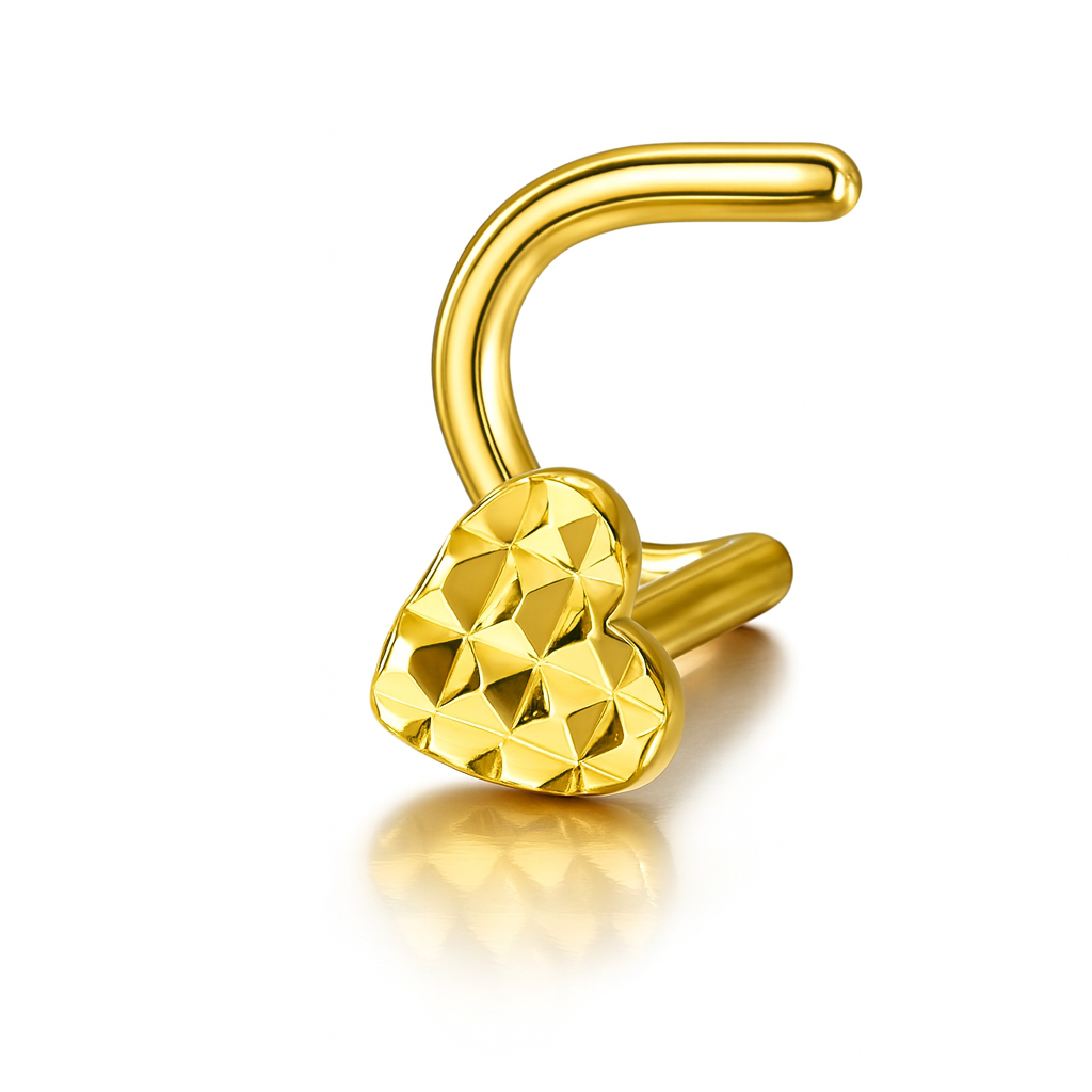 14k Yellow or White Gold Heart Nose Piercing Stud Diamond Cut