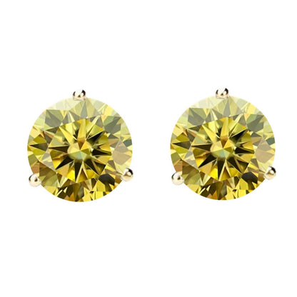 14K Gold GRA CertifiedD-VVS1 Lemon Yellow Moissanite ScrewBack Stud Earrings