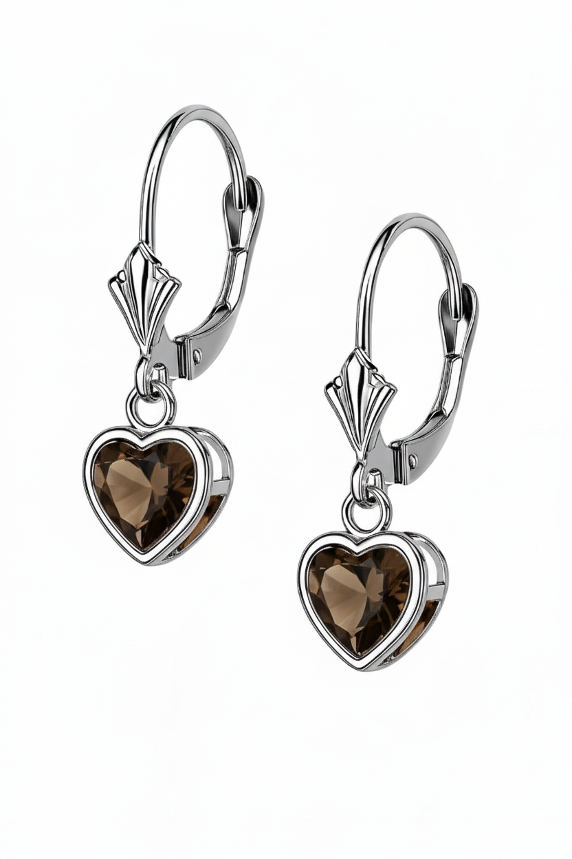 14k White Gold Heart Bezel Birthstone Earrings 6x6 MM