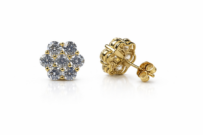 14K Yellow & White Gold Flower Cluster CZ Stud Earrings for Women