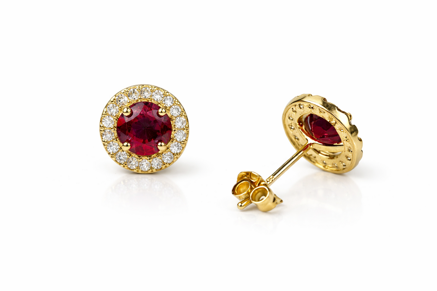 14k Yellow Gold Halo Stud Earrings with Push Back