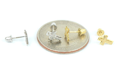 14K Yellow or White Gold Cross Earrings