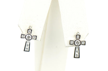 14K Yellow or White Gold Cubic Zirconia CZ Cross Earrings
