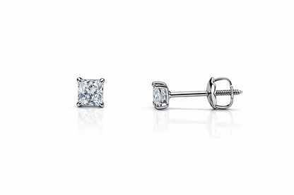 14k White Gold Beautiful Square AAA Quality CZ Screw Back  Earrings for Women